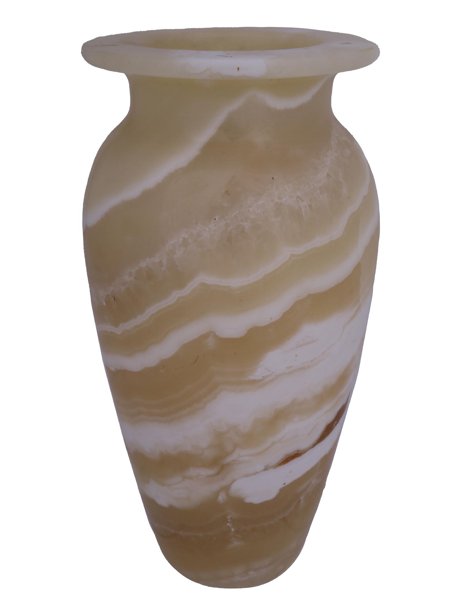 TALL CARVED EGYPTIAN WHITE ALABASTER MARBLE VASE PIC-2